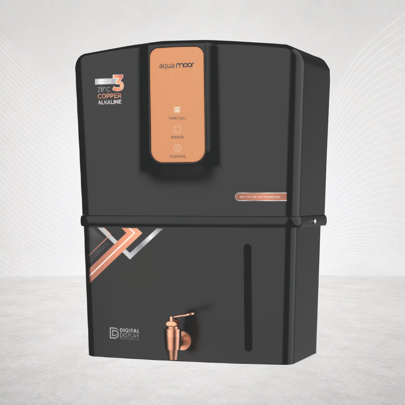 Aqua Moor Digital Display Water Purifier, Copper With Zinc Alkaline Technology, Black Copper - 501